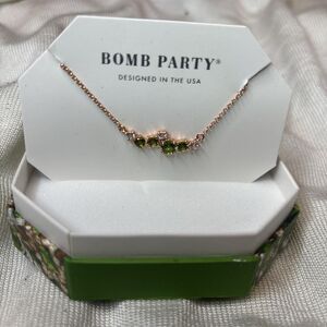 Bomb party cluster gem necklace lab created peridot rose gold plating length 18'